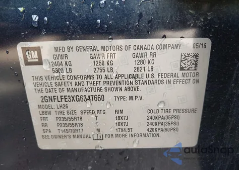 2016 Chevrolet Equinox Lt z USA, uszkodzony, nr VIN 2GNFLFE3XG6347660